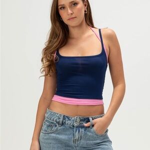 BOZZOLO by Tilly’s Women’s Double Layer Cami in Navy Combo Medium
